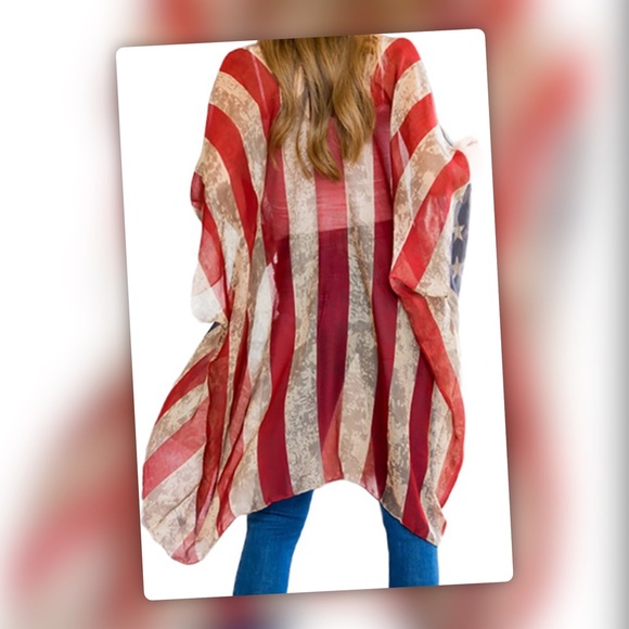 4th of July Stars & Stripes Sleeveless Flag Pancho Coverup - Picture 2 of 11